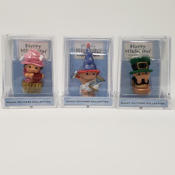 2000 Hallmark Happy Hatters Merry Miniature 3-Piece Holiday Ornament Set - Picture 1 of 5